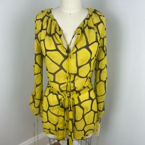 MICHAEL KORS NWT Silk Tunic Cover-up Chartreuse Abstract Giraffe Print Size M